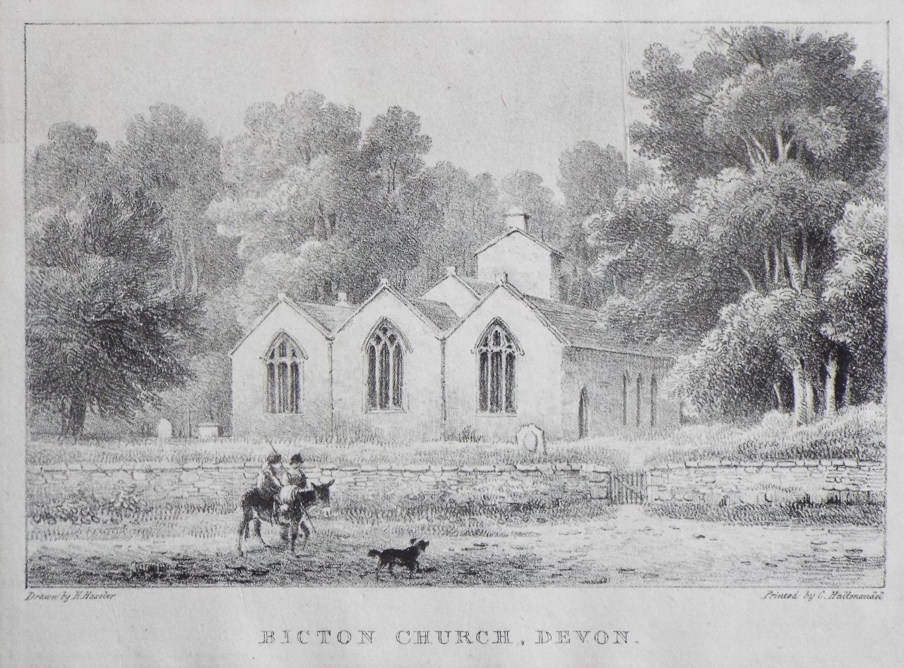 Lithograph - Bicton Church, Devon. - Haseler